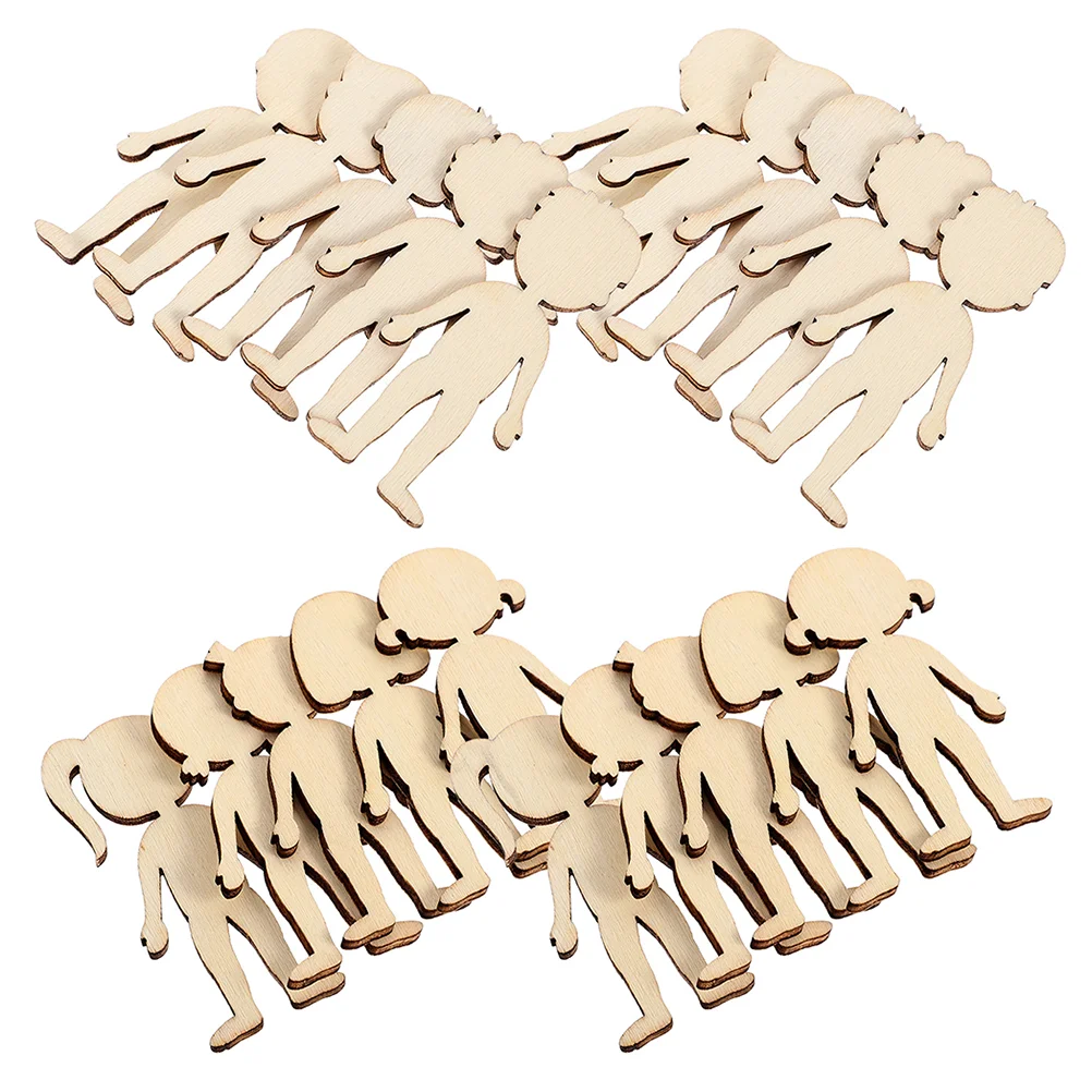 100 Pcs Boy Ornaments Wooden Cutouts Body Unfinished Shape Stick People Craft Sticks Ivory Bodies Natural Figures