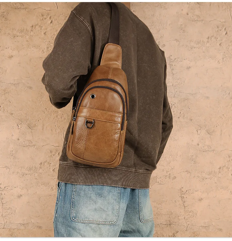 

Нагрудная сумка из натуральной кожи с несколькими карманами, многофункциональный мужской рюкзак на одно плечо, высококачественная сумка через плечо для путешествий