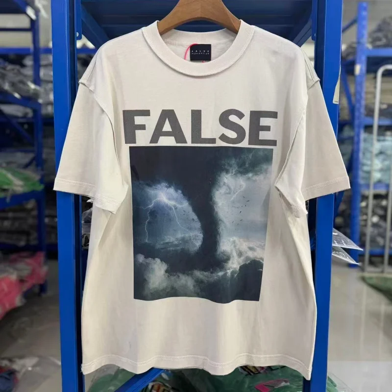 Heavy Cotton Men Short Sleeve T Shirt Storm Tornado Print Front Back Text Oversized Vintage Tee