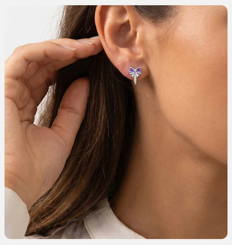 Vnox Trendy Luxus-Ohrringe mit bunten Schmetterlingen und Zirkonia für Damen, glänzende Kristall-Schleifen-Blumen-Ohrringe, Brautschmuck für Hochzeiten. – Detail 4