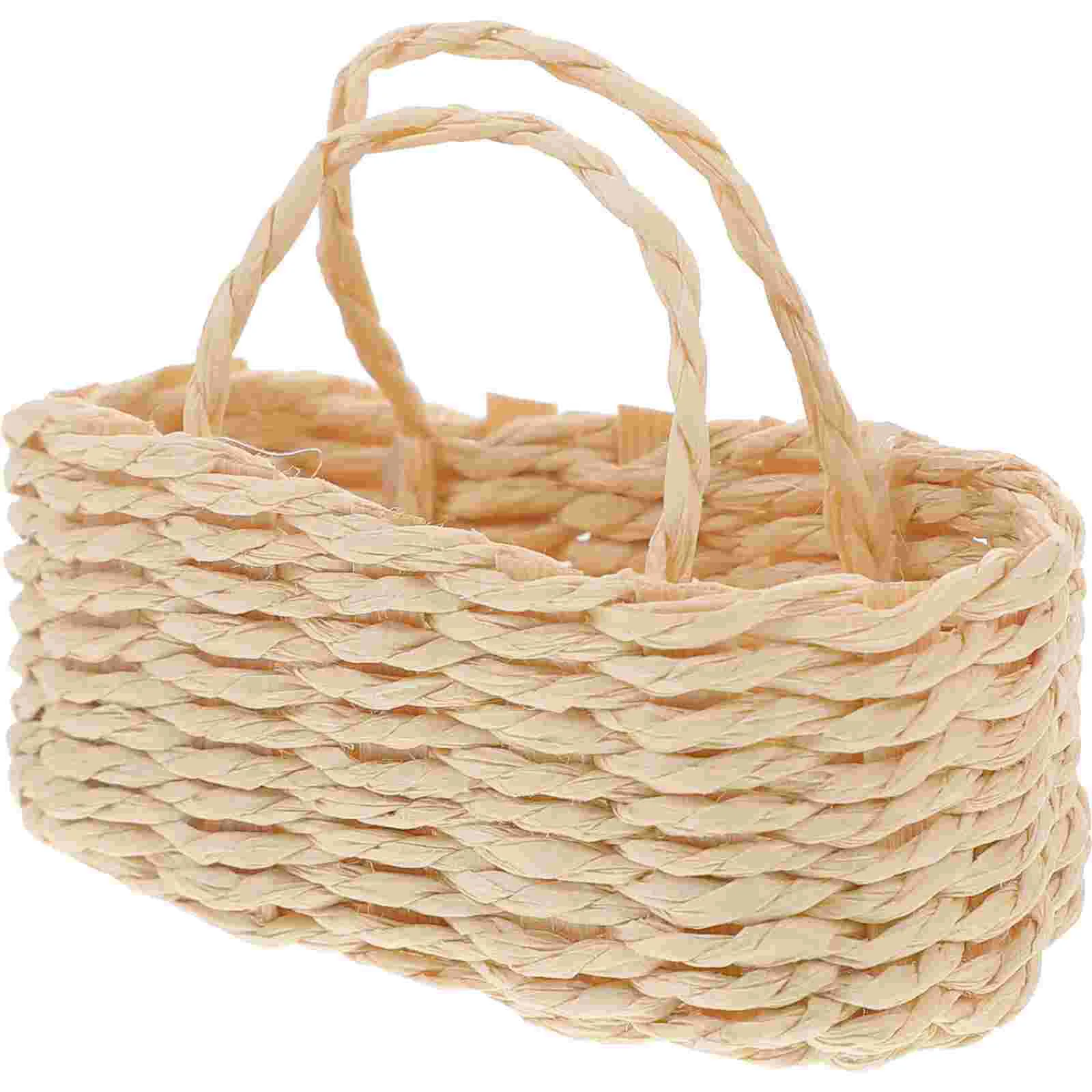 

Mini Rattan Basket Miniature Woven Model Adornments Dollhouse Crafts Accessories Safe Reusable Home Decor Mini House