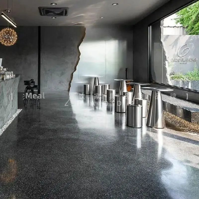 Industrial Style Stainless Steel Dining Table And Chair Combination Barrier-free Luxury Milk Tea Shop Coffee Small Label Restaur