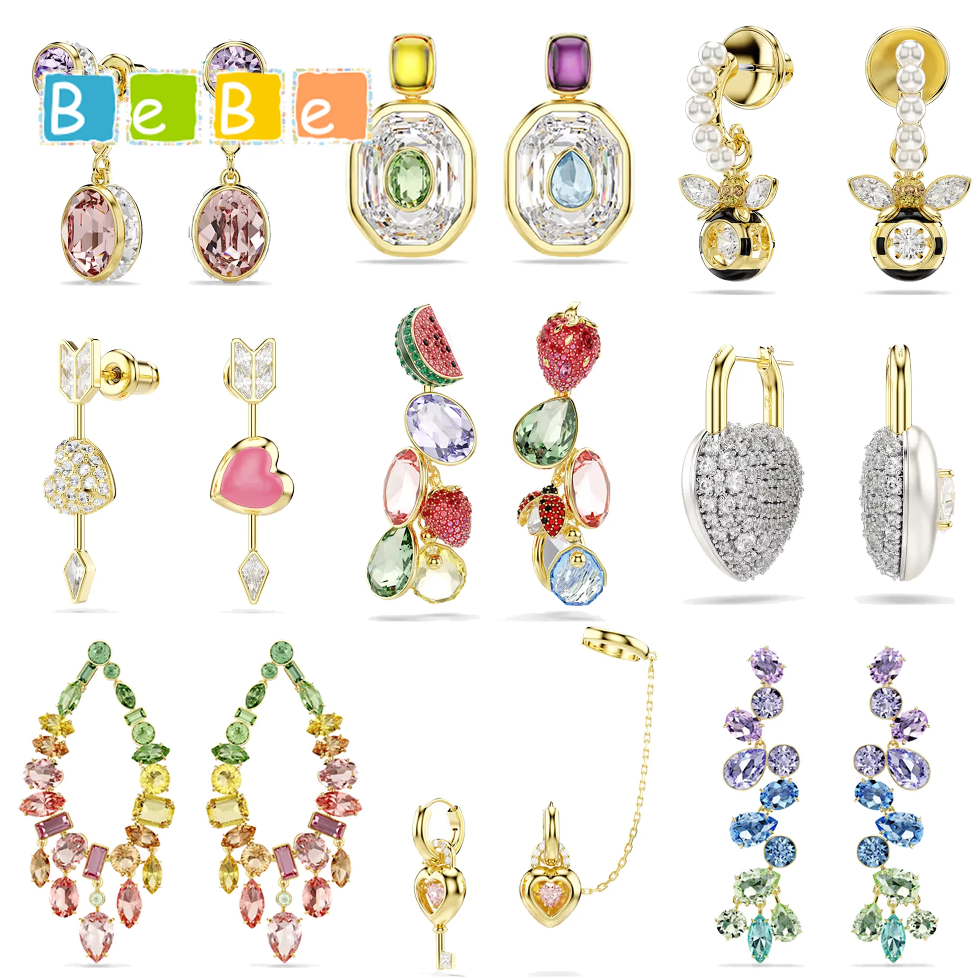 2026 Hochwertiger Gedenktagsschmuck: Silber-Gold-Herzanhänger mit grünen und pinken Quasten-Ohrringen als Geschenk für Frauen