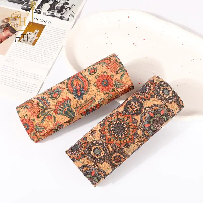 Japan Style Pressure-Resistant Antique Cork Mural Retro Glasses Case Portable Magnetic Myopia Storage Sunglassex Box For Unisex