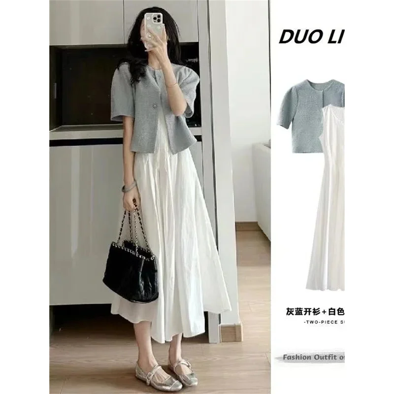 

Summer Clothing with A Complete Set Tea Series Wear Salt System Young Age Reduction Western White Strap Full Body Dress