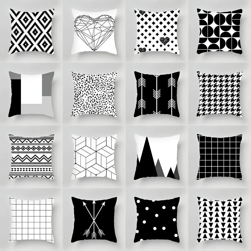 45x45cm polyester Nordic minimalist geometric black and white pillowcase nap multifunctional cushion cover backrest car pillow