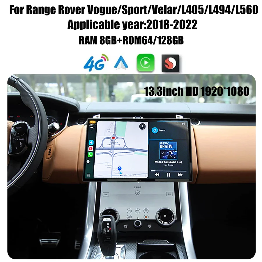 13.3 inch For 2018-2022 Range Rover Vogue Sport Velar  L405 L494 L560  Multimedia Player Radio Carplay 4G Qualcomm Android 14