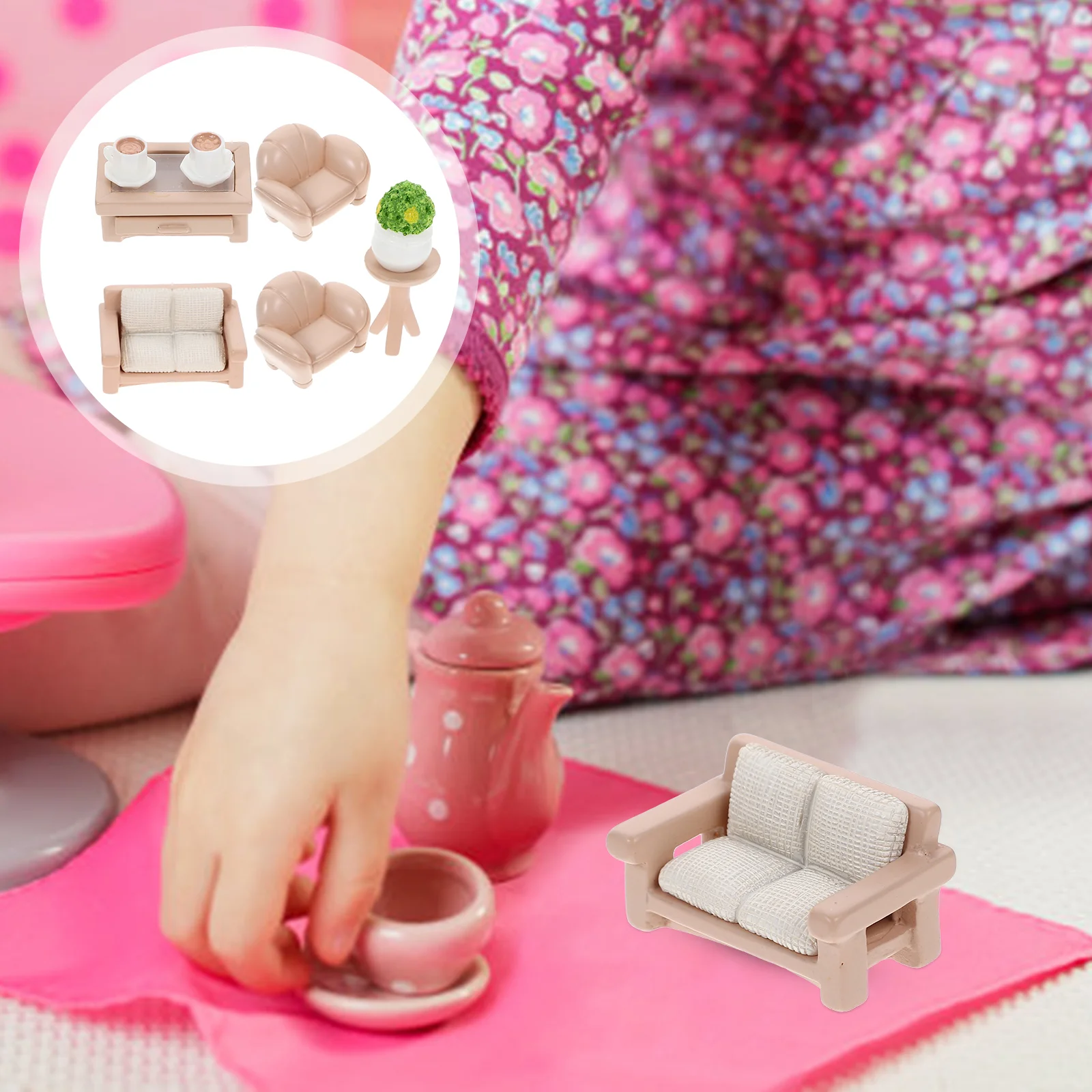 

Mini Double Sofa House Tiny Furniture Model Flower Pot Miniature Single Kit