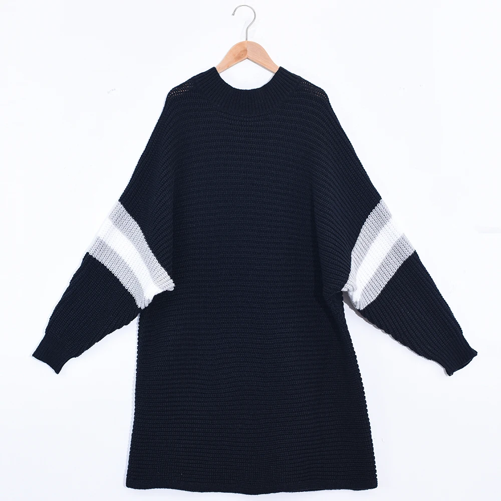 

Women Stripes Sweater Loose O-Neck Knitted Pullovers Autumn Winter Plus Size Mid Length Personality Color Block Women's Knitwear