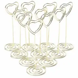 100% Brand New Card Holders Desktop Clip 8.5cm Heart Pattern Heart-shaped Metal Note Holder Peacock Round Seat Clip