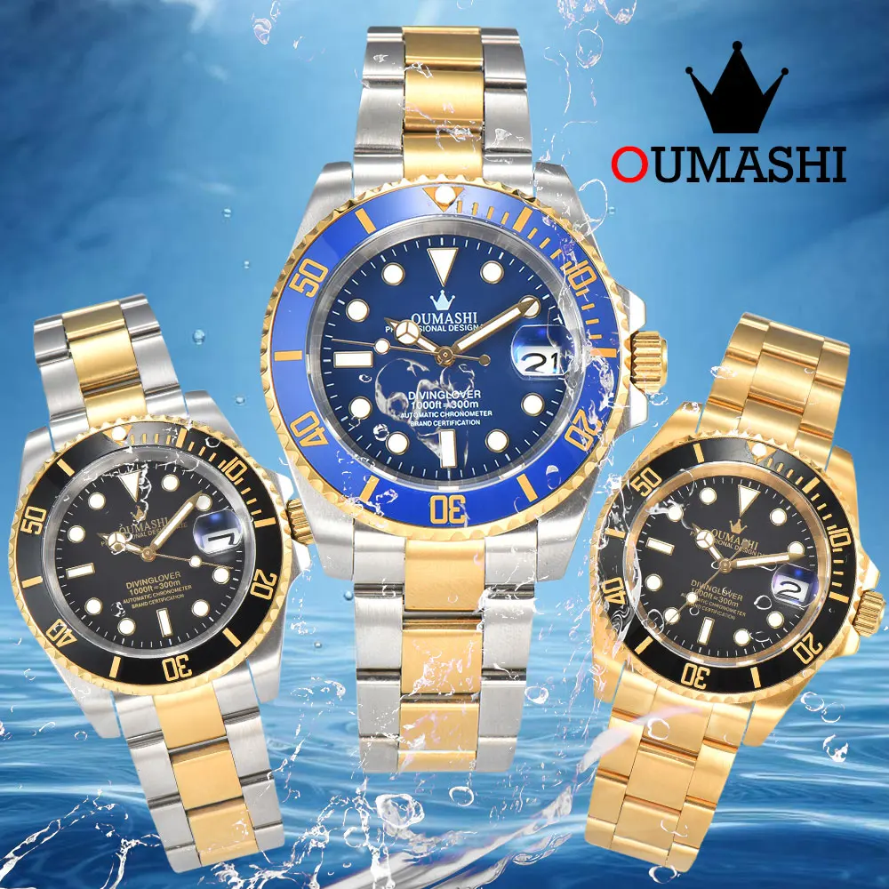 40mm NH35 movement automatic mechanical luxury watch OUMASHI NH35 watch sapphire glass ceramic bezel waterproof men\'s watch