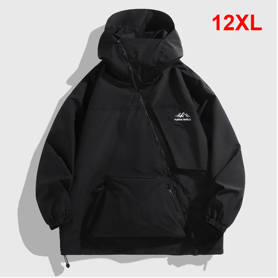 

12XL Plus Size Windbreaker Jacket Men Hooded Jackets Coat Male Fashion Casual Solid Color Outerwear Big Size 12XL Camping Jacket