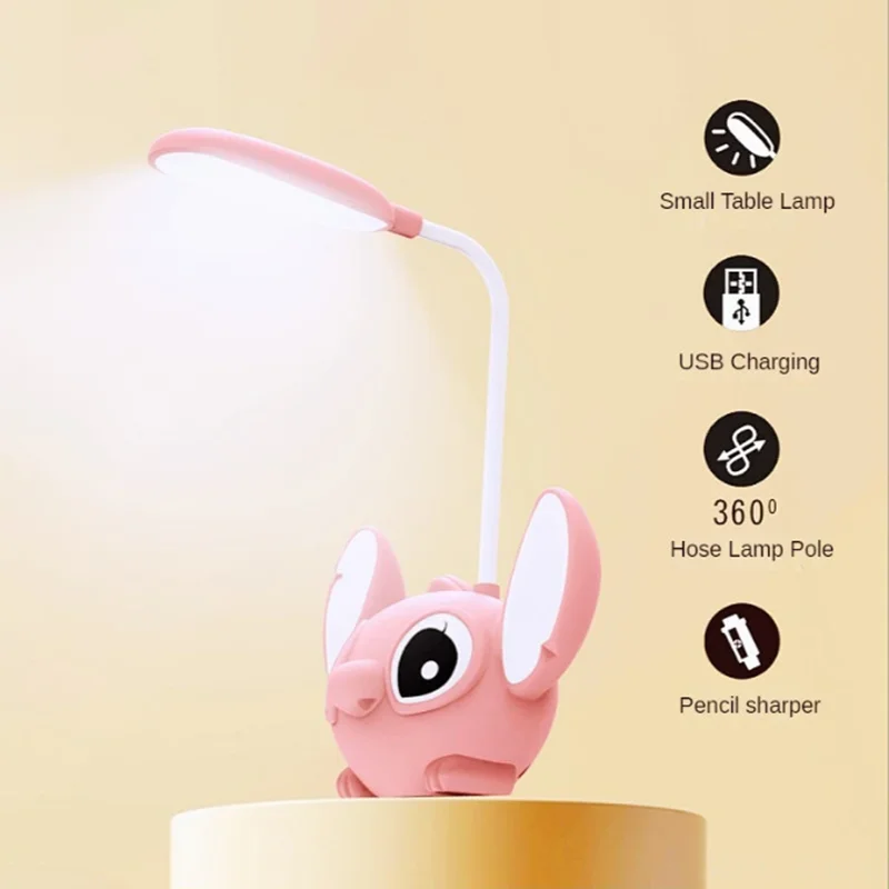 Disney Lilo & Stitch Led Desk Lamp With Pencil Sharpener Foldable Light Cute Desk Lamp Usb Recharge Light Gift From Classmates