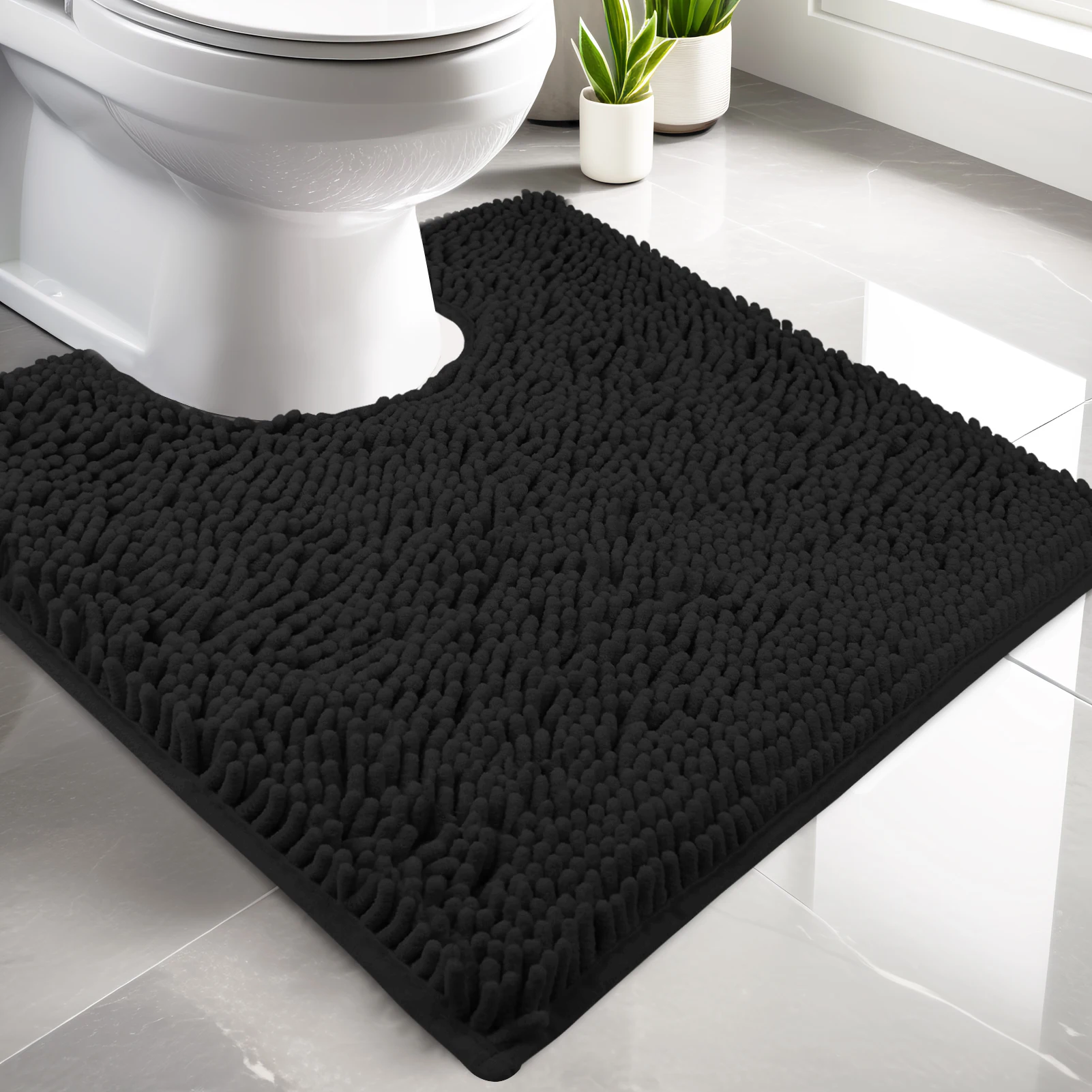 U-förmige Toilettenmatten aus Chenille-Mikrofaser, Super Saugfähige Badezimmerteppiche für Toiletten, Maschinenwaschbare und Trocknergeeignete Badematten