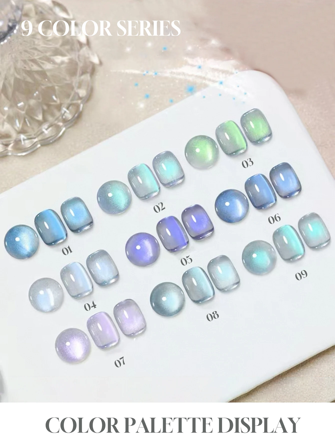 1/9 قطعة 2025 جديد الخريف والشتاء مجموعة الأظافر تألق الجليد شفافة الأزرق الأخضر الأرجواني اللون ضوء المسيل للدموع القط العين هلام طلاء الأظافر