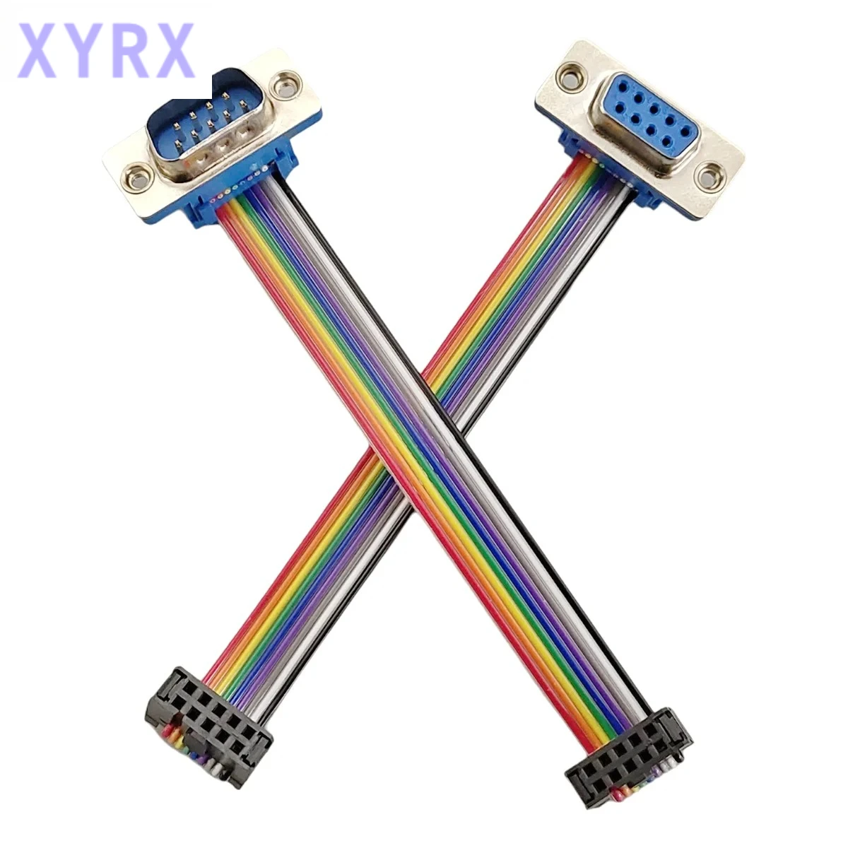 D-Sub DB9 9 Pin Male / Female Connector to FC-10P IDC Female 2.54mm 10 Pin Rainbow / Multicolor Flat Ribbon Cable to DIDC 9P