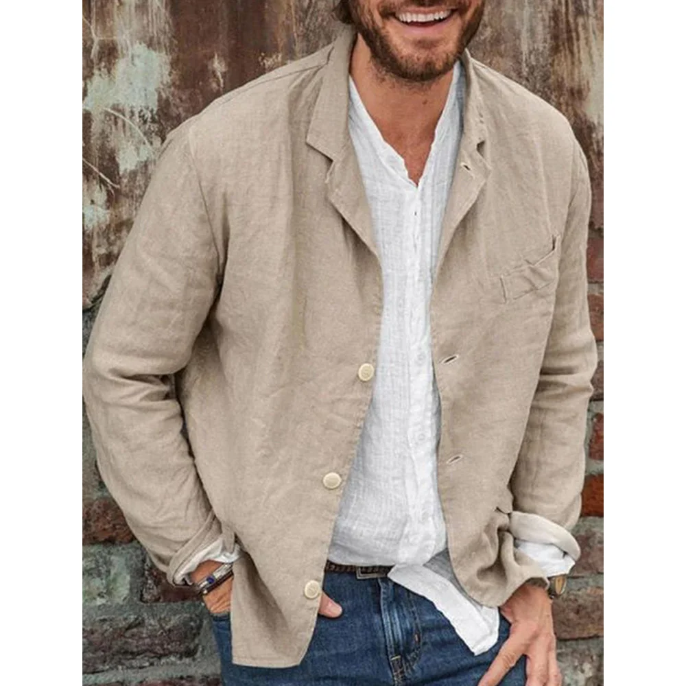 

Men's Jacket Cotton Linen Casual Blazer 4 Buckles Slim Fit Stylish Jacket Elegant and Fashionable Commuting Men's Summer Suits