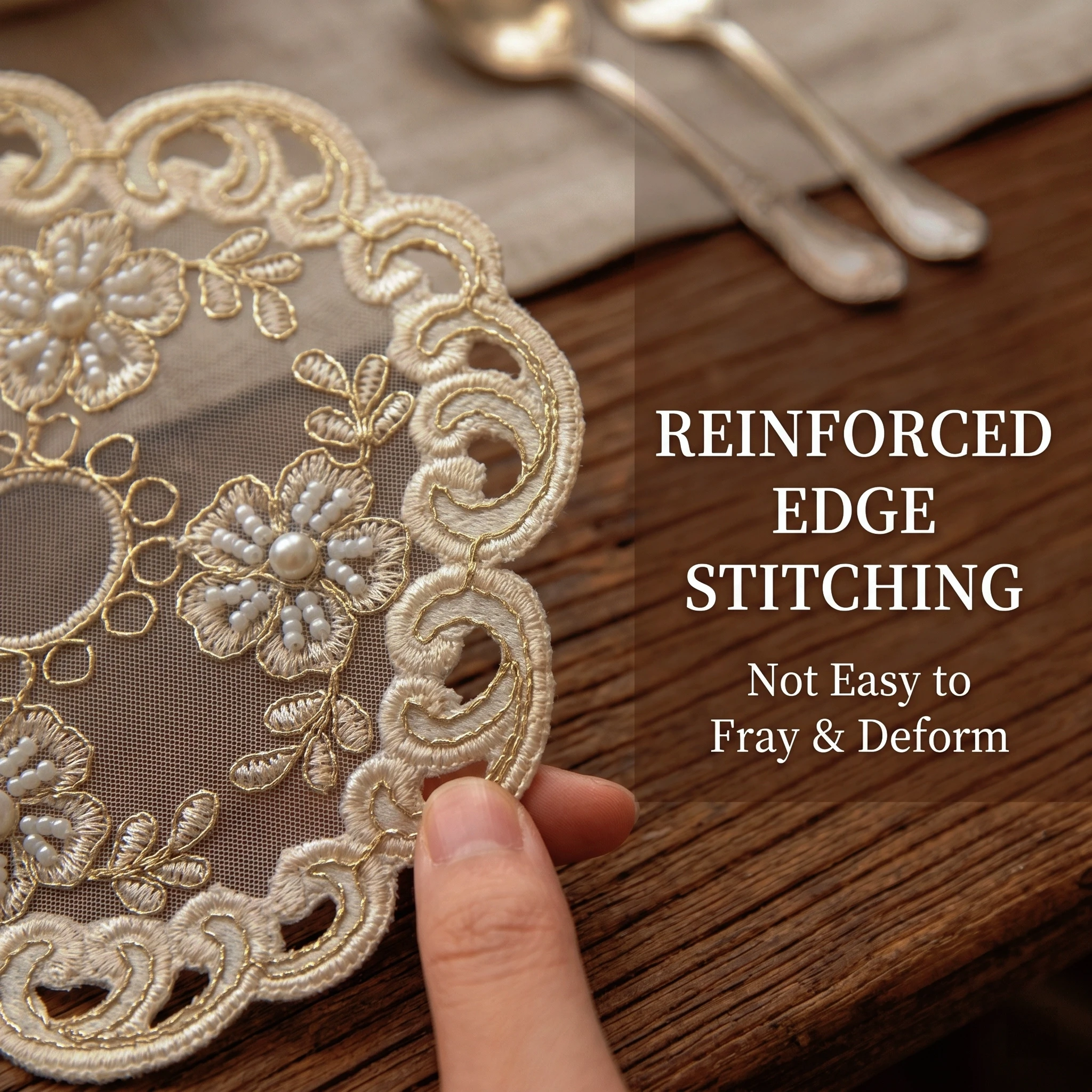4pcs Luxury Coasters Set Round Embroidery Ceramic Coasters Beige Lace Wedding Placemats Modern Home Decor Tea Party Decor - view 6