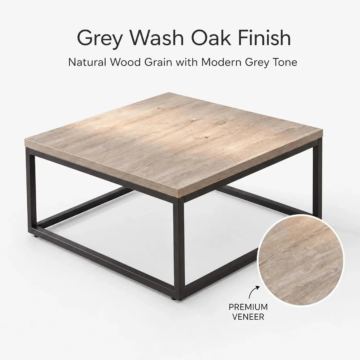 30" Square Wood Coffee Table, Grey Wash Oak, Customized