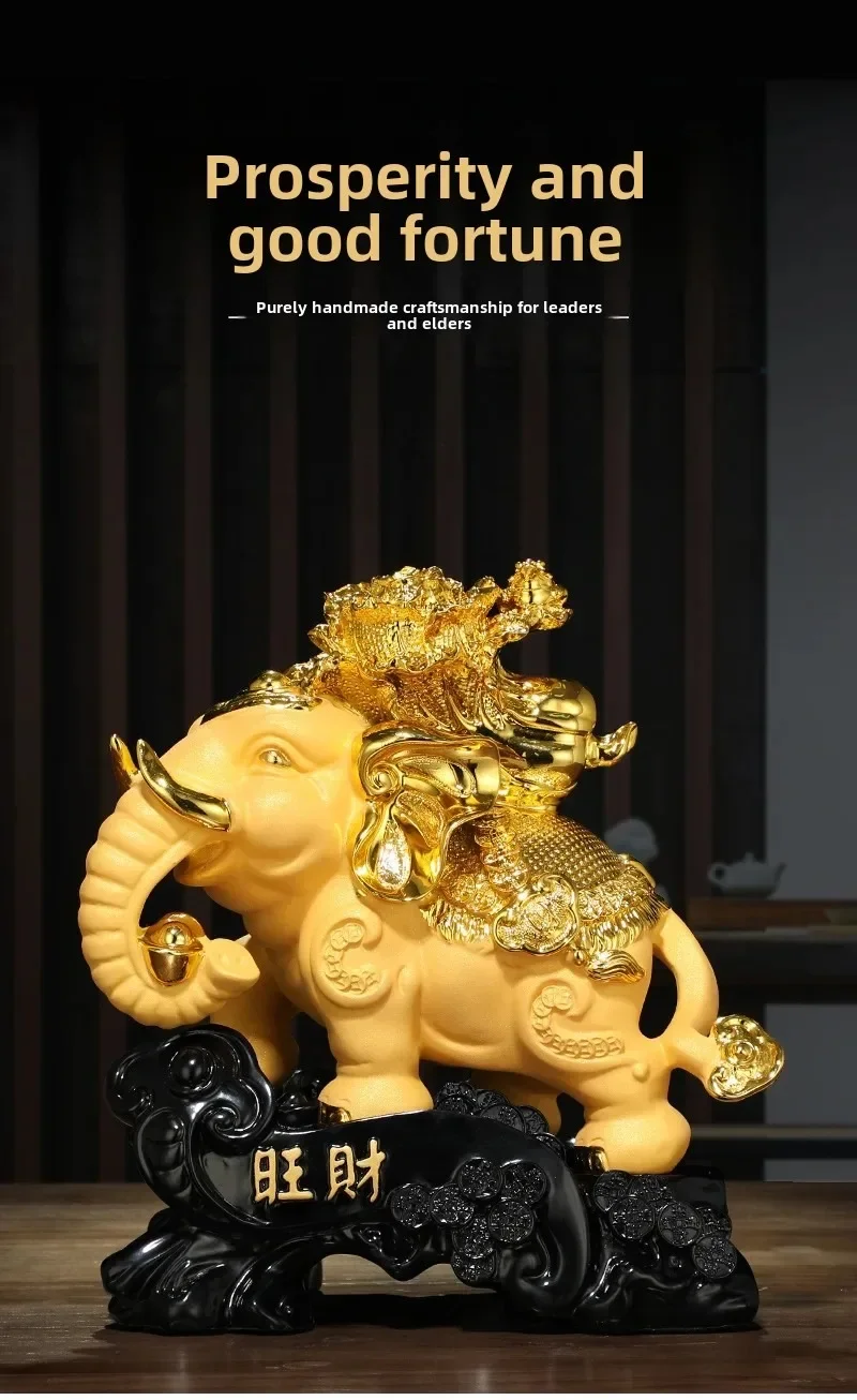 

Elephant model resin ornament golden elephant blessings wealth living room entrance wine cabinet TV cabinet handicraft ornament