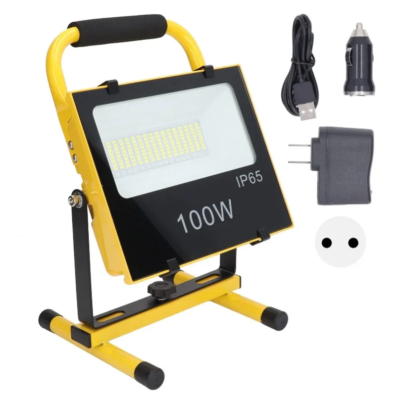 Outdoor Flood Light Rechargeable LED Light IP65 Waterproof Portable Lamp AC100‑240V 100W 9000LM 6500K Rechargeable LED Light