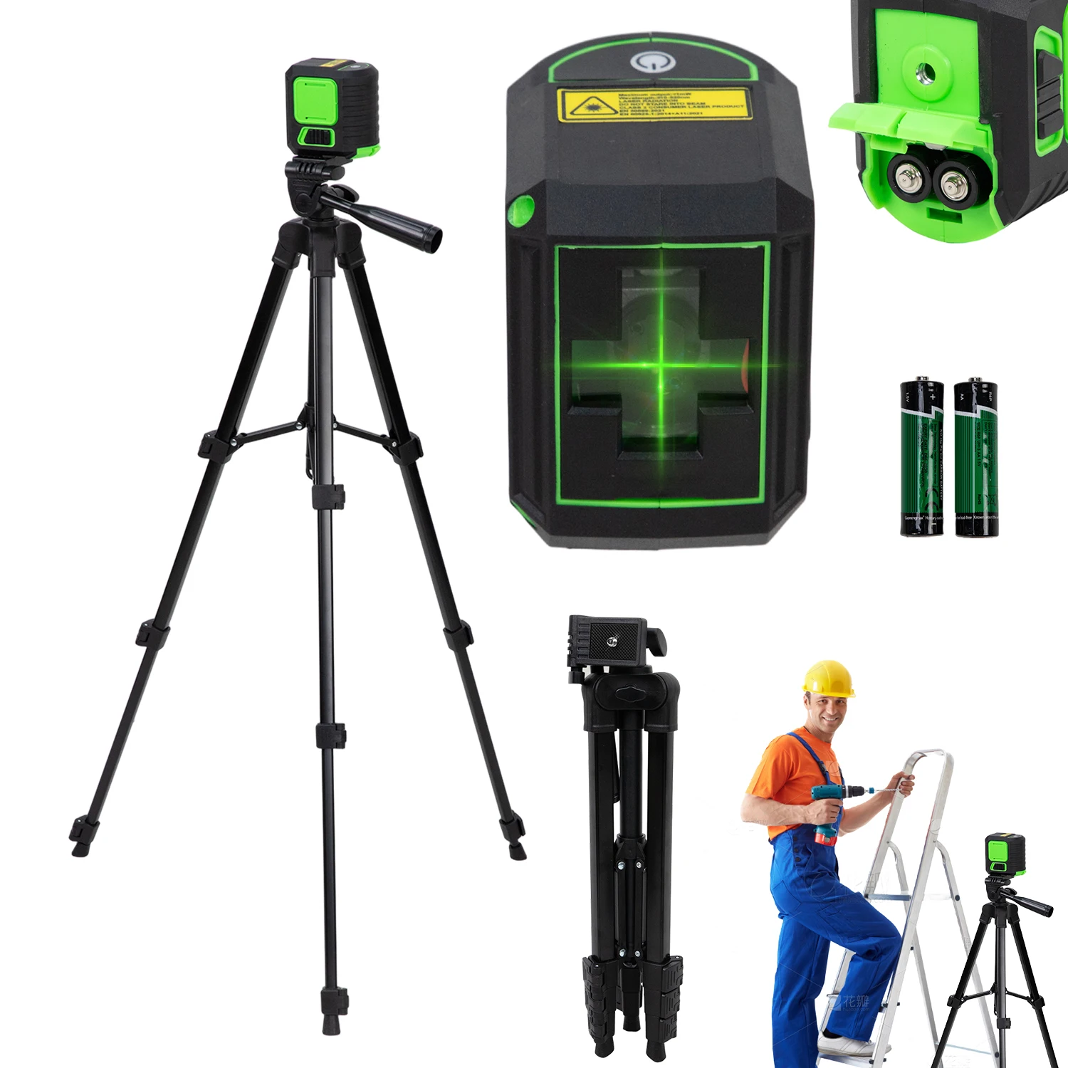 2-Linien-Grünlaser-Nivelliergerät, selbstnivellierend, Kreuzlinienlaser mit einstellbarer Helligkeit, IP54 wasserdicht, staubdicht, wiederaufladbares Nivellierwerkzeug für Bauarbeiten, Bildaufhängung,