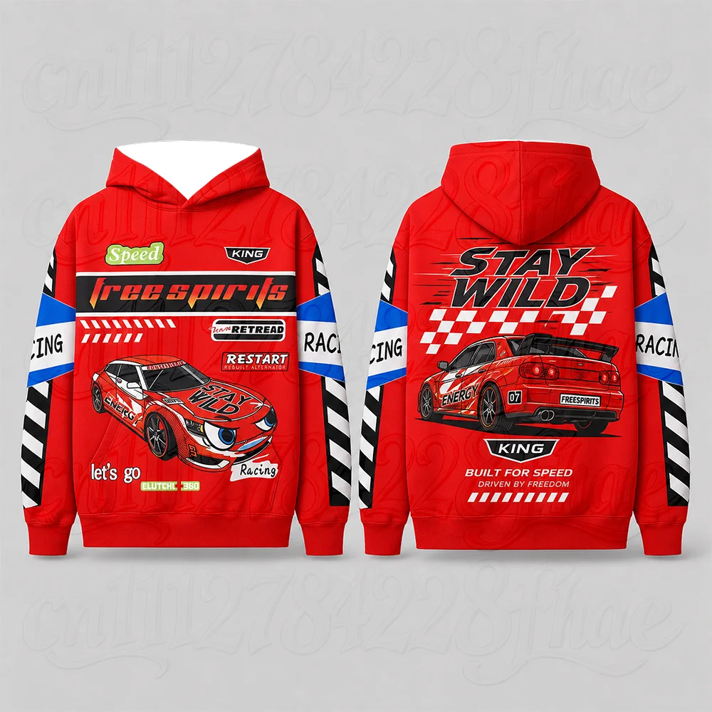 Cool Racing Car Parent-Child Hoodie Fashion Streetwear JDM Track Autumn Halloween Pullover Sweatshirt Long Sleeve Pocket Outfits