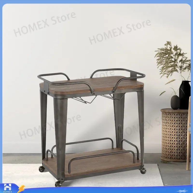 Mobile Serving Cart with Wheels Double Tier Kitchen Trolley for Dining Room Bar Wine Tea Storage Rack Home Hotel Furniture