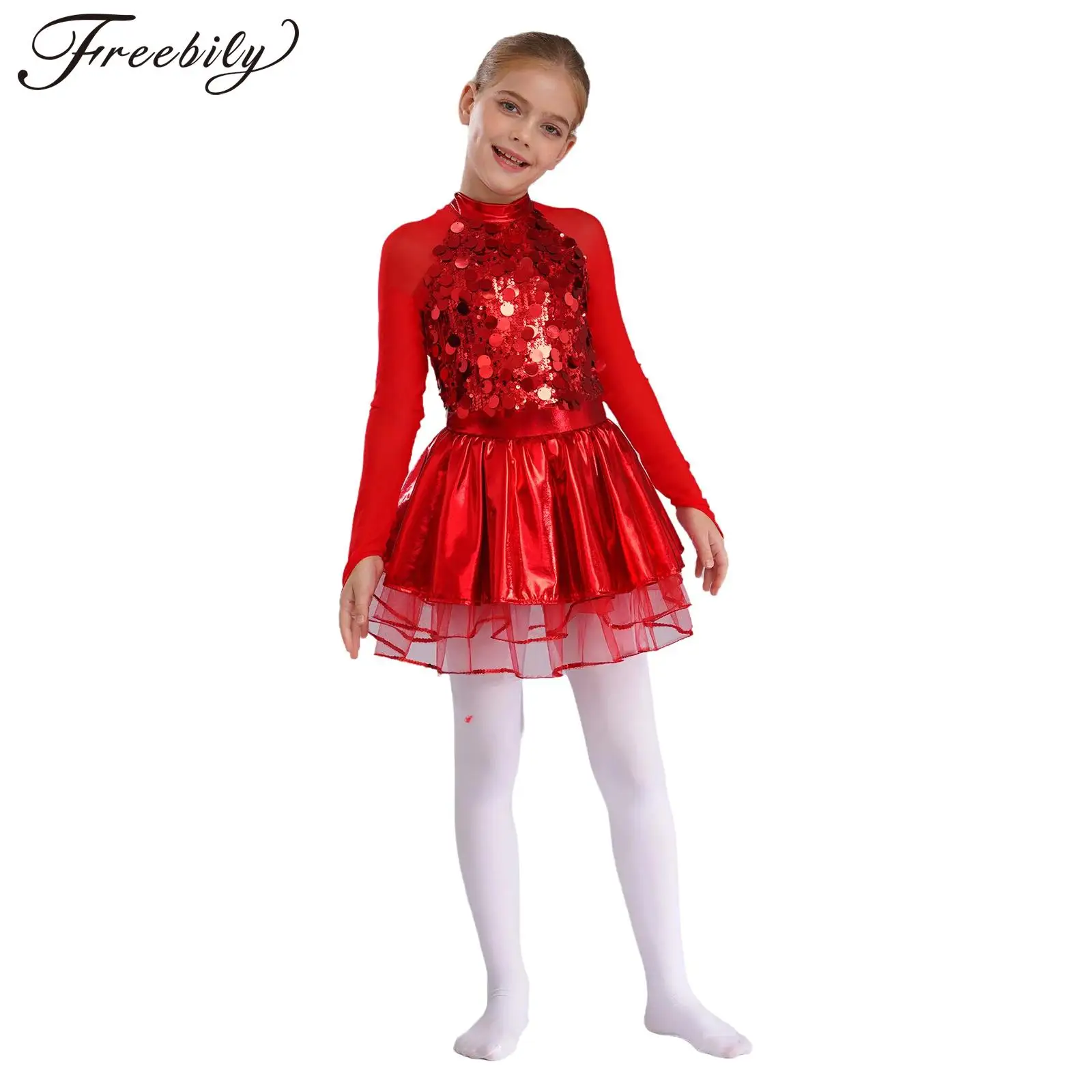 

Детское танцевальное платье-пачка с блестками для девочек, платье-пачка для балета, танцевальный костюм для выступлений, костюм для соревнований, блестящая танцевальная одежда в стиле хип-хоп, джаз