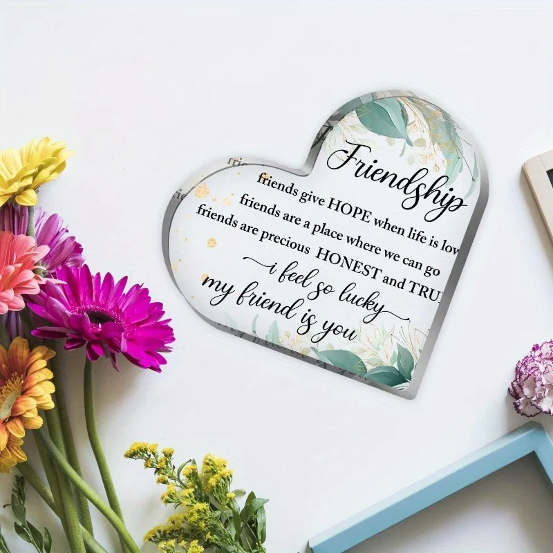 ديكور سطح المكتب للصداقة من الأكريليك على شكل قلب ثنائي الأبعاد - أمل أن تحية الصداقة والهدايا للأصدقاء والأخوات