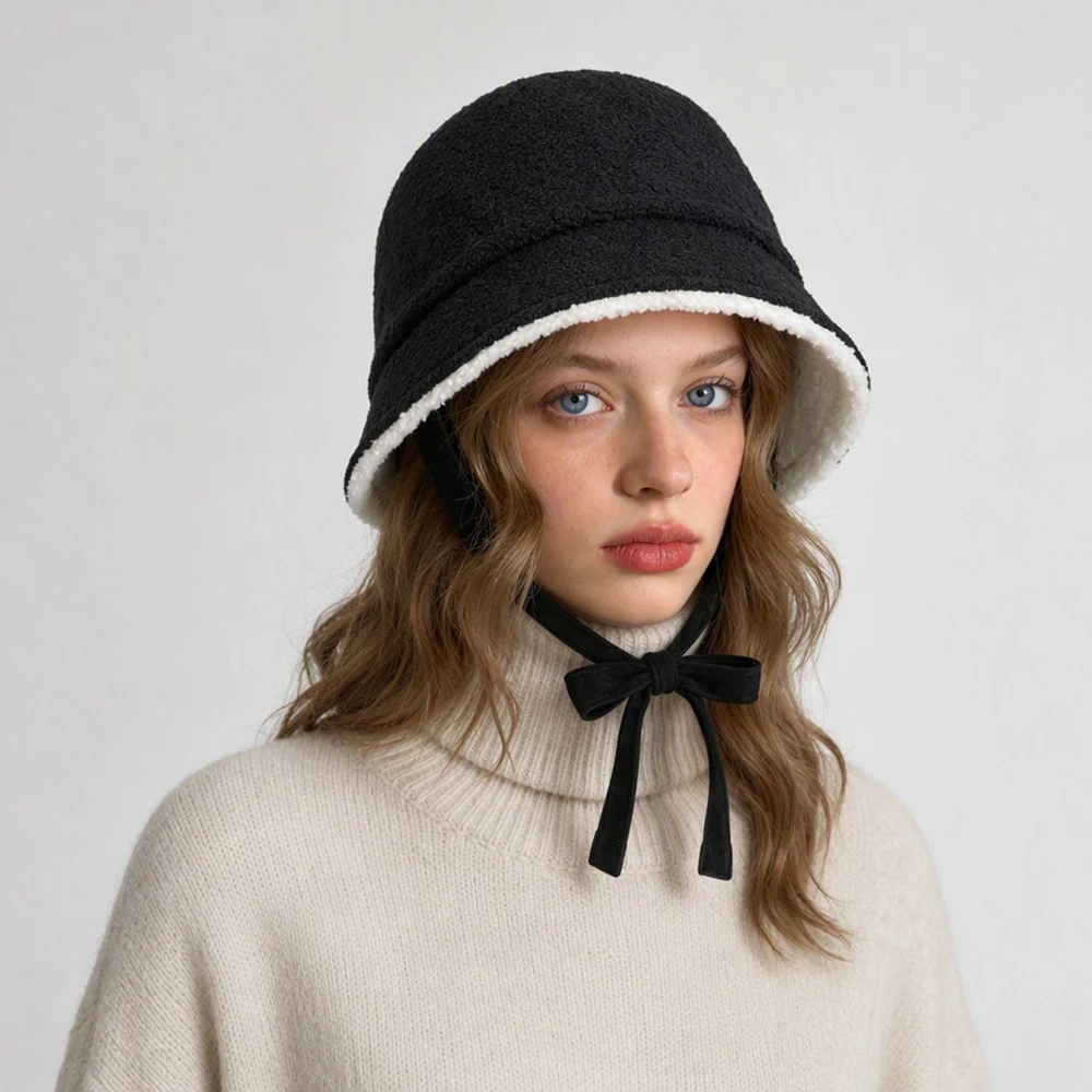 Bucket Hat Winter Women Wide Brim Cap Fleece Windproof Warm Accessory For Autumn Climb Outdoo