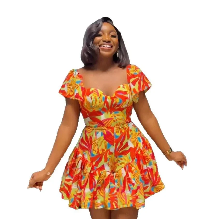 

Дашики, африканская одежда для женщин, летние сексуальные африканские мини-комбинезоны с короткими рукавами и v-образным вырезом с принтом, африканская одежда, S-3XL
