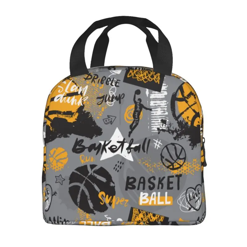 Custom Basketball Lunch Bag Men Women Physical culture Dots Round Cooler Warm Insulated Lunch Boxes for Kids School Children