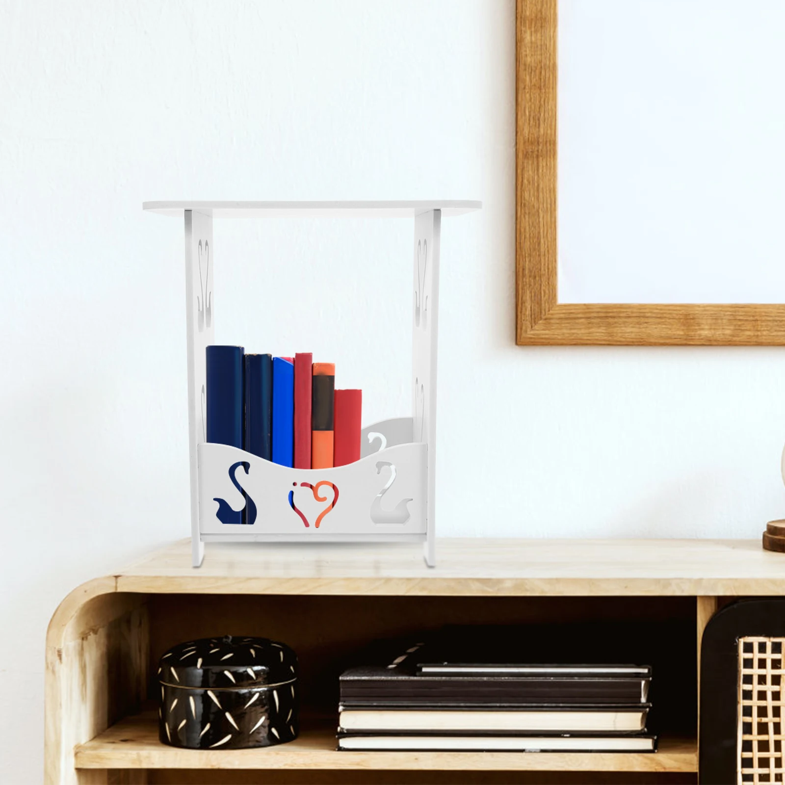 

White 2-Tier Mini Vanity Shelf Compact Makeup Stand Nightstand Bedside Table Small Space Organizer Living Room Bedroom