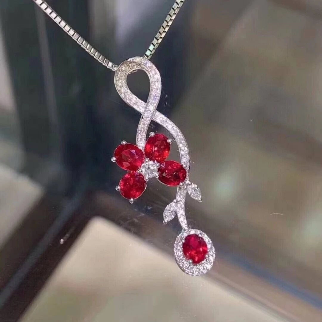 KJJEAXCMY high-grade Jewelry Natural Women's Ruby Pendant S925 Silver Colorful and splendid Crystal pure fire flash explosion