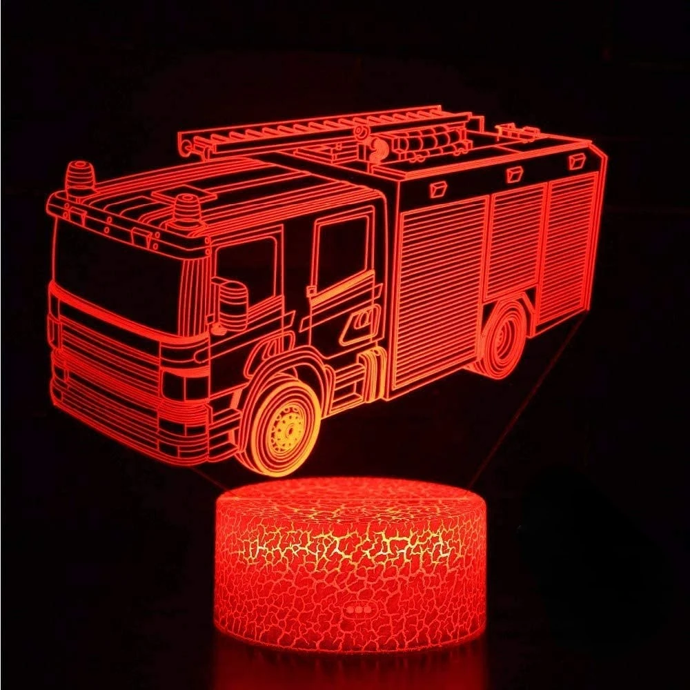 Nighdn 3D Fire Truck Night Lamp 7 Colors Changing USB Acrylic Optical Illusion LED Table Lamp Birthday Christmas Gift Kids Toys