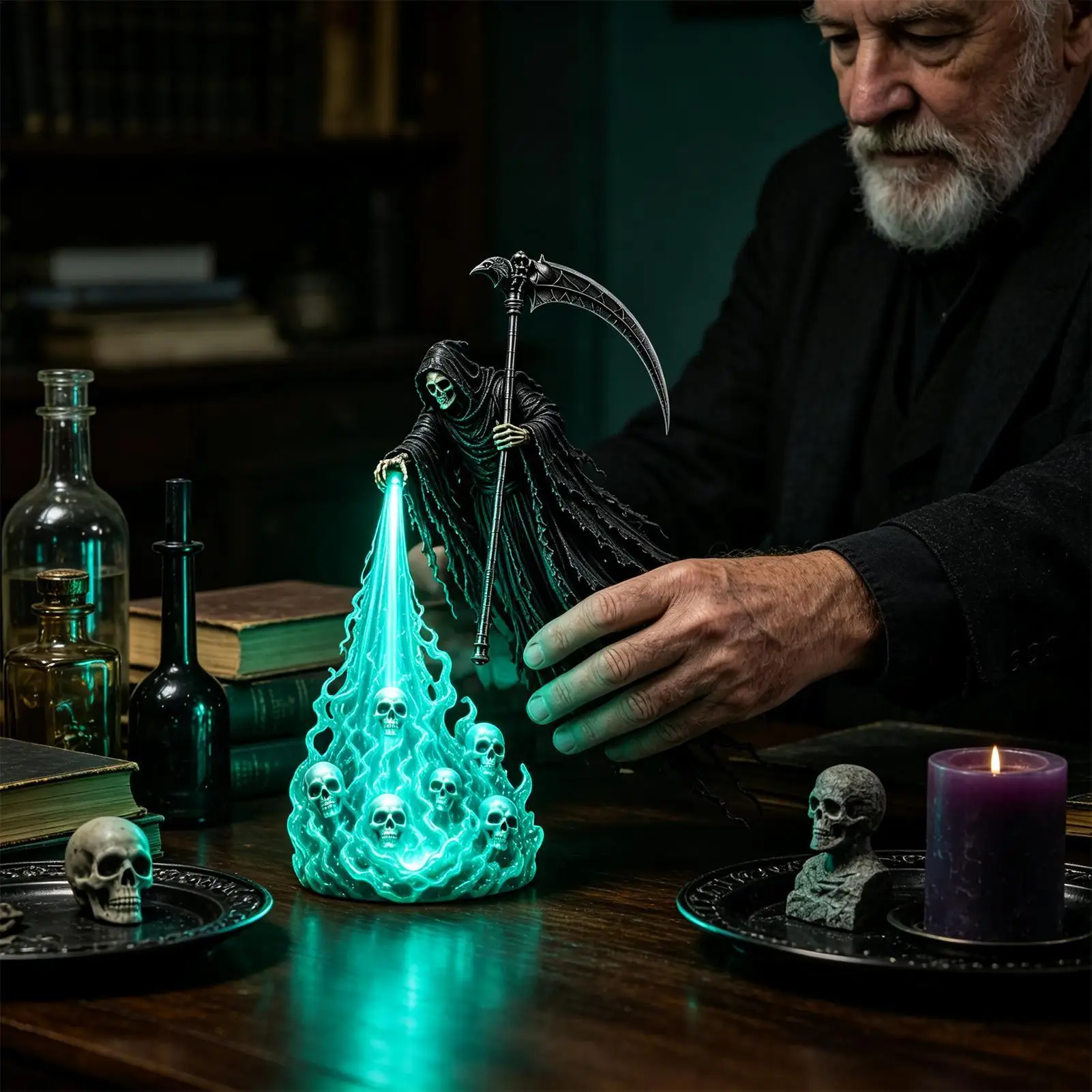 Haunted Reaper Shelf Light Horror Tabletop Decor Haunted House Props Gothic Floating Dark Reaper For Living Room Bedroom Reading