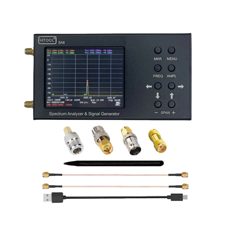 SA8 Penganalisis Spektrum Uji RF/Generator Sinyal Antarmuka Multi-bahasa HT004 Band Penuh Kebisingan Rendah Amplifier TQP3M9037