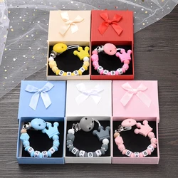 Boxed Personalized Name Baby Nipple Clips Silicone Beaded Soother Pacifier Chains DIY Nursing Toys Anti-Drop Dummy Holder Chain