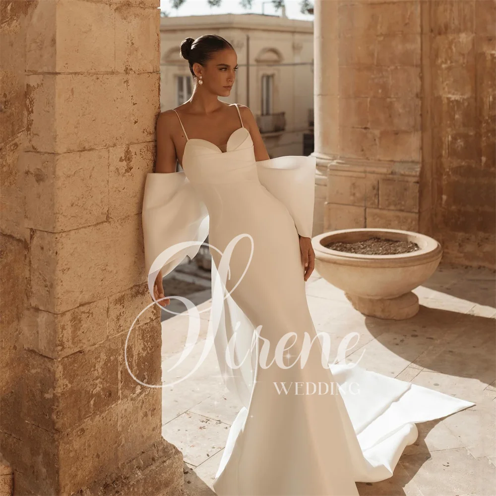 Sirene moderne zeemeermin trouwjurk lieverd uit de schouder spaghettibandjes boog bruidjurk vestidos de noiva aangepast