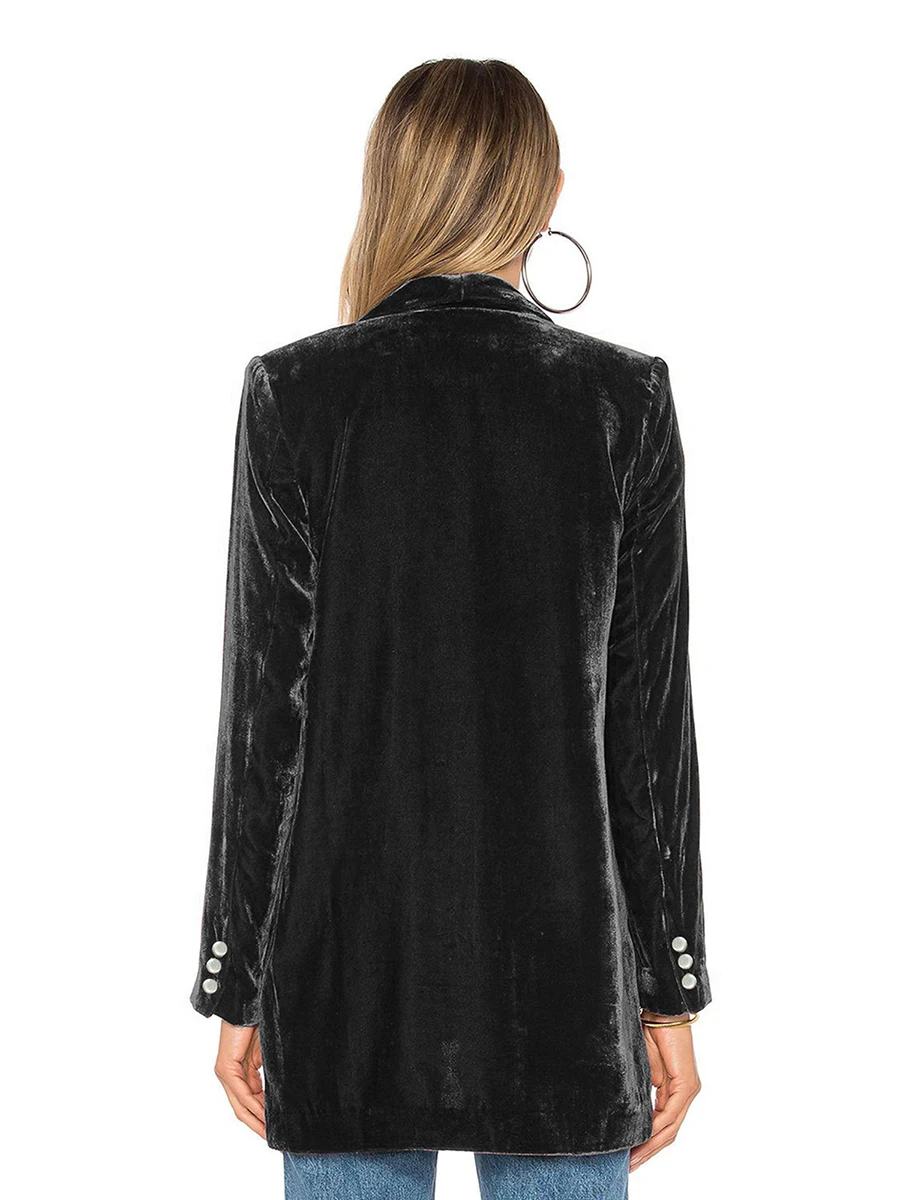 Dames Casual Pleuche Blazer Effen Kleur Open Lange Mouw Revers Pak Jasje Vrijetijds Business Gouden Fluwelen Vest Jas