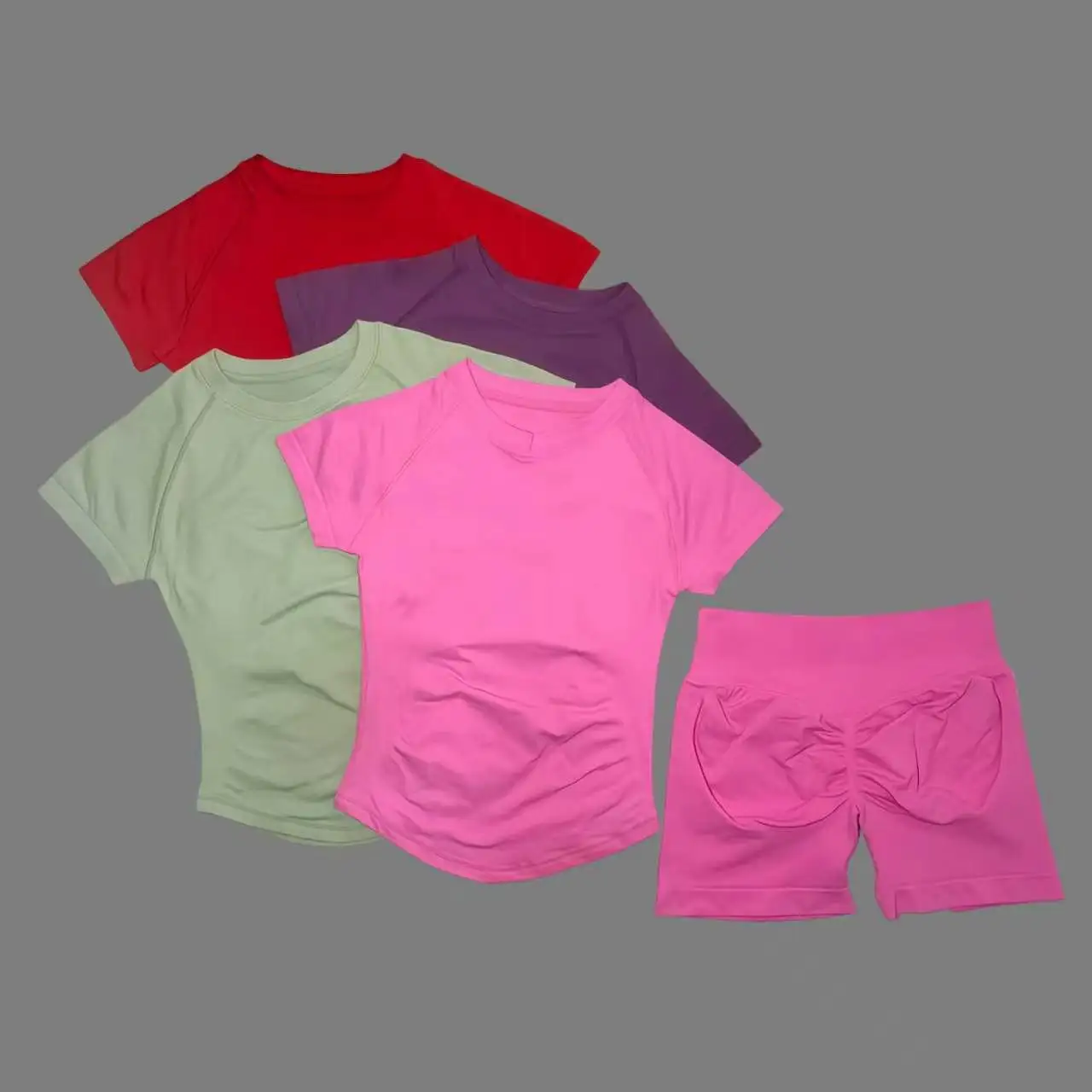 2 Pieces DFTLF Sports Sets Short Sleeve Seamless Yoga Top Fitness Set Women Workout Running Sports Shorts Gym Suit