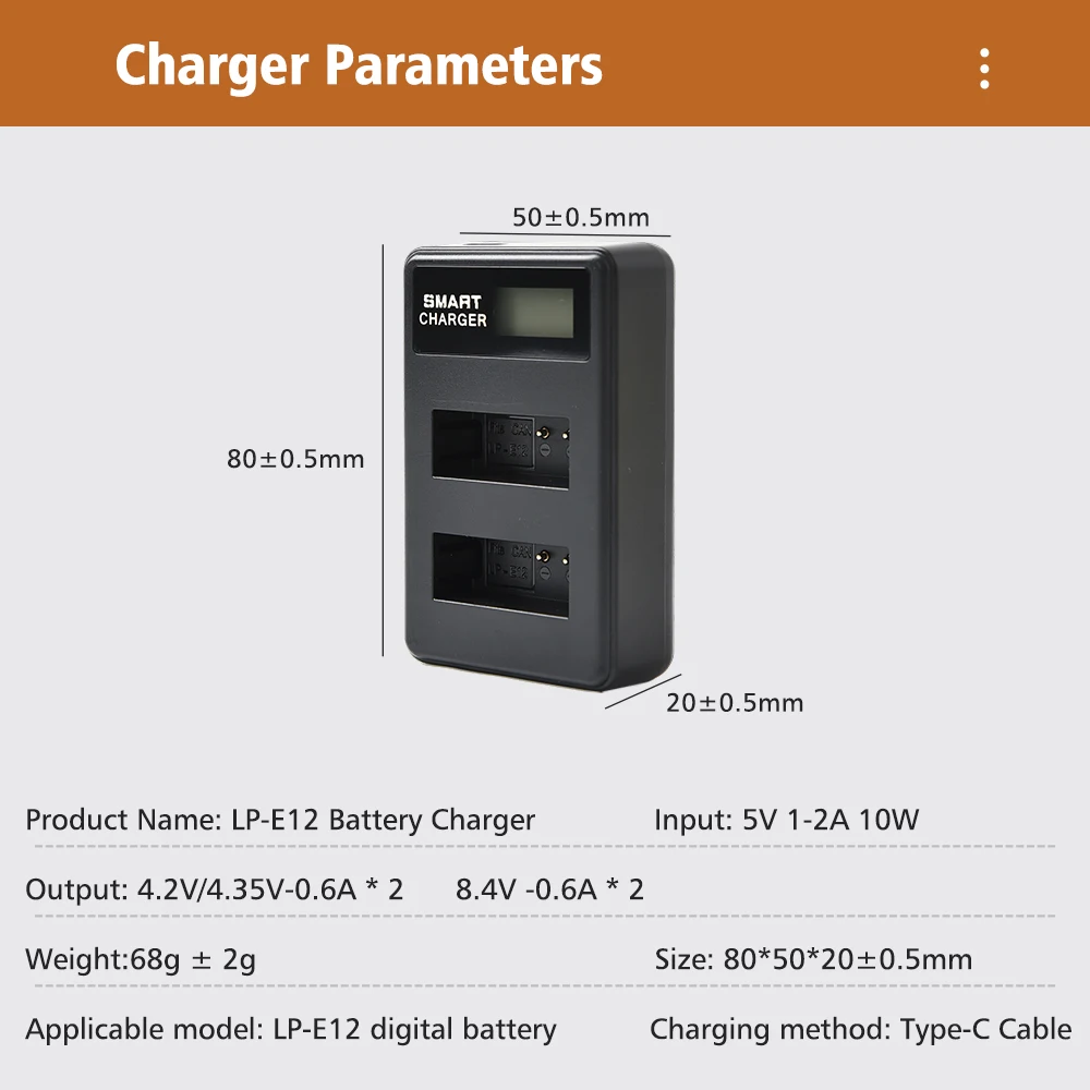 AJNWNM 100% Original LP-E12 LP E12 LPE12 Li-ion Battery+LCD USB Dual Charger for Canon EOS M50, EOS M100,100D Kiss X7 Rebel SL1