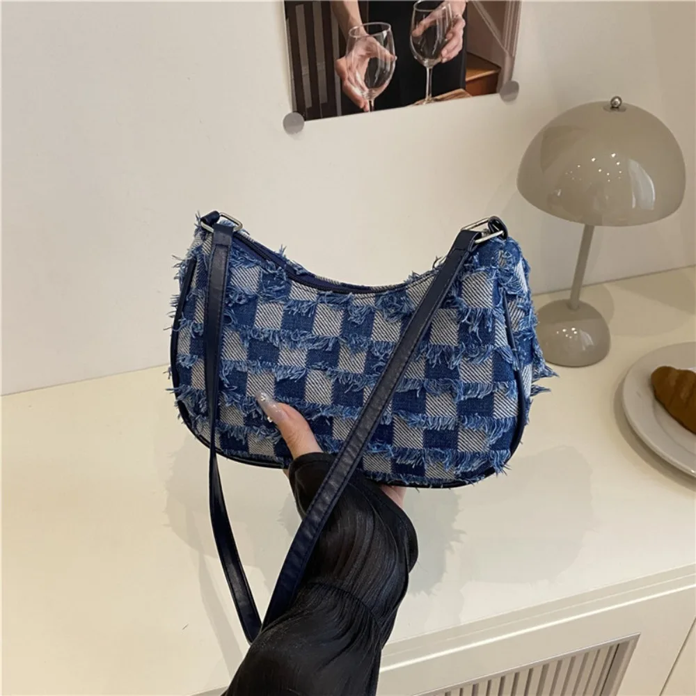 

Fashion New Design Denim Underarm Bag Vintage Tassels Single Shoulder Bag Korean Star Women's Handbag Lady