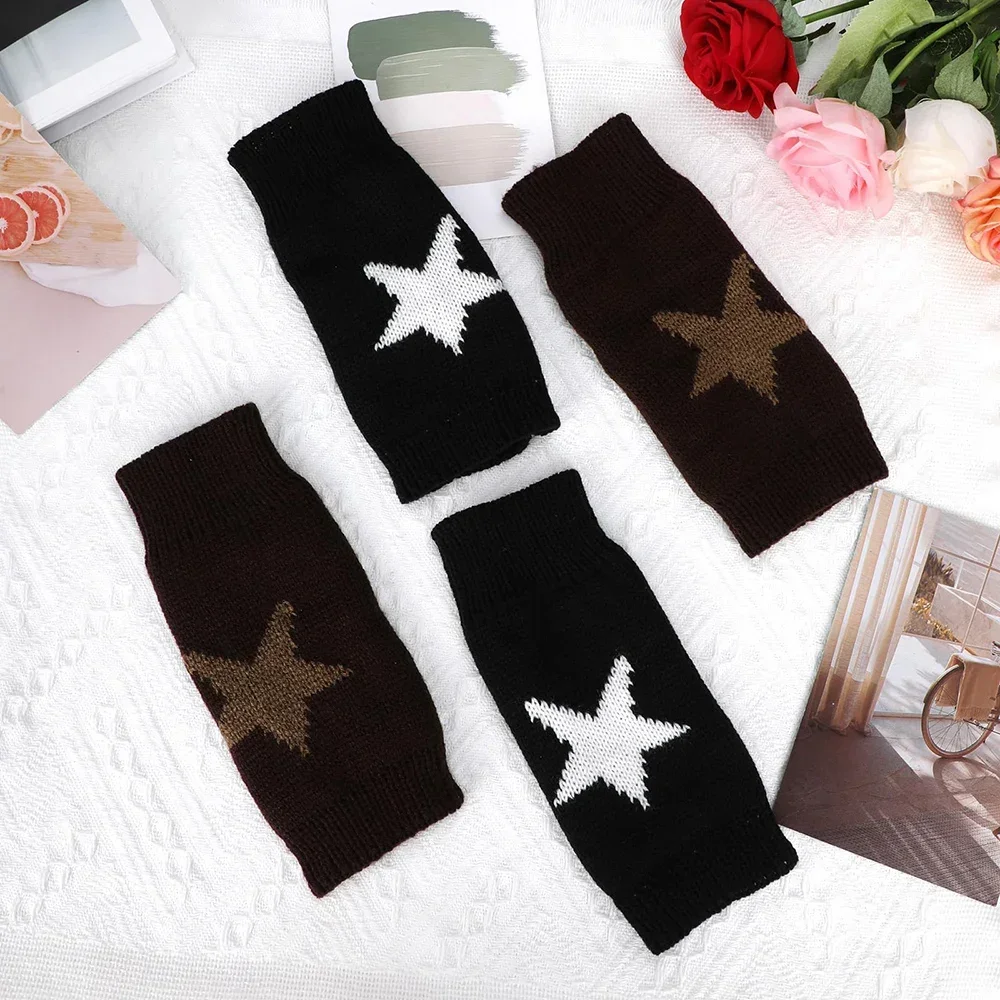 New Punk Mittens Girls Winter Knitted Gloves Unisex Fashion Y2K Men Women Half Finger Warm Five Pointed Star Fingerless Gloves