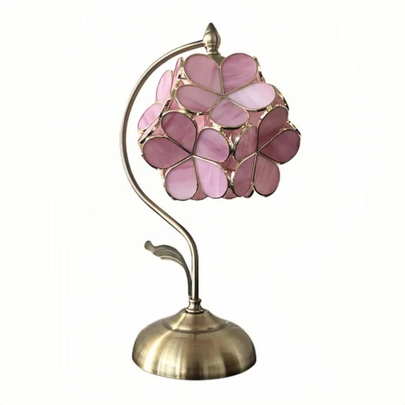 Pink eco-friendly wrought iron modern flower table lamp with glass shade decorative lighting