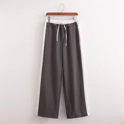 Zach Ailsa 2024 Summer New Product Women's Fashion Loose Casual Stripe Spliced Elastic Waist Straight Leg Pants