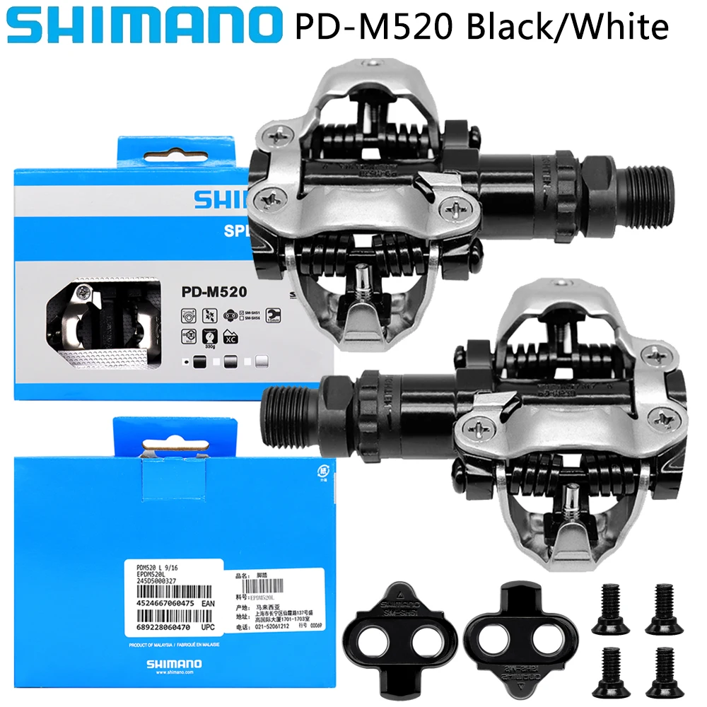 SHIMANO DEORE PD M520 MTB Bike Pedal Dual Sided Black White Self-locking Pedal with SM-SH51 Original Cycling Parts