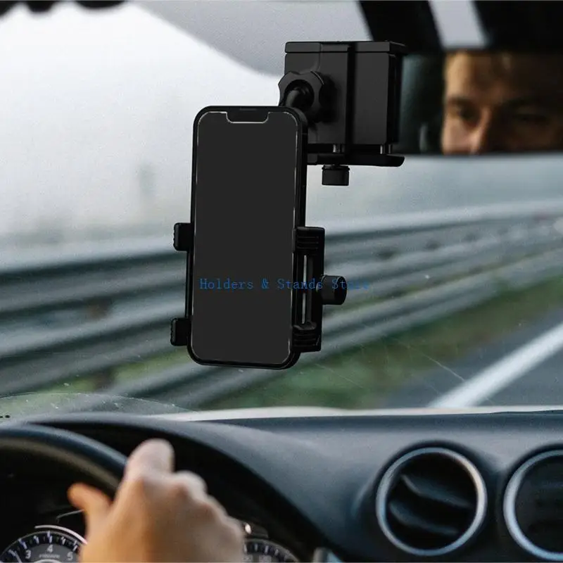 

Y4UE 360 Rotating Phone Holder For Vehicle Mirror Auto Locking Silicone Protections