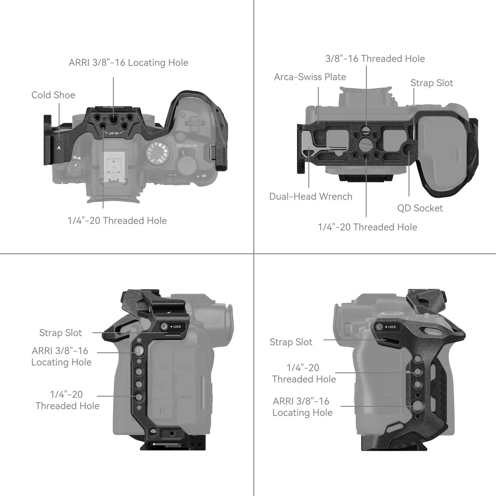 قفص كاميرا SmallRig 4161 Black Mamba لكاميرات Canon EOS R6 Mark II مع نقاط تركيب متعددة لربط المقبض